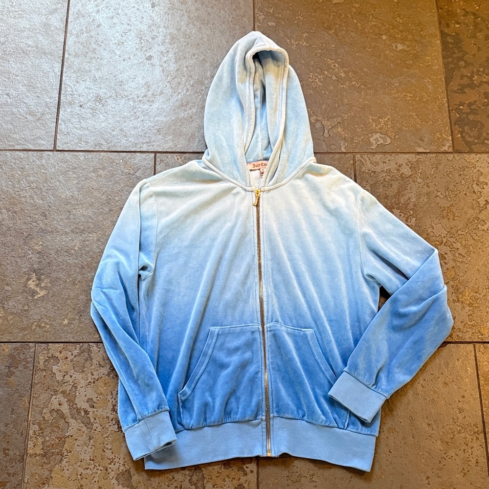Vintage juicy Y2K made in America Blue Gradient ombré Zip-Up Hoodie